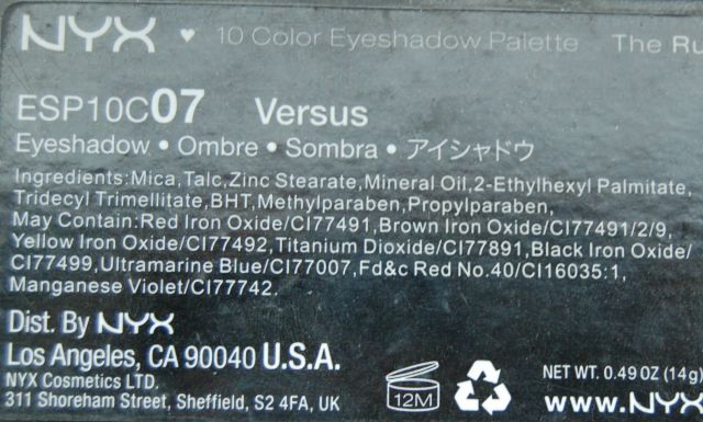 Тени для век 10 Color Eyeshadow "Versus" от Nyx фото 1